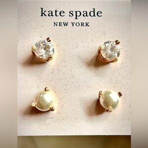 Kate Spade New York Stud Earring Set – Crystal & Pearl Duos, NWT with Dust Bag